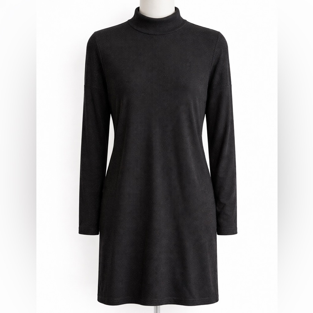 Anthropologie Vanessa V. Black Metallic Knit Sweater Dress Keyhole Back Large